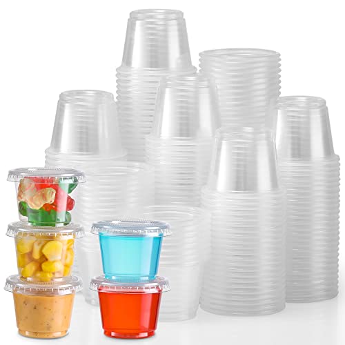 [130 Комплекти - 1 унция ] Чашки за желе, Малки Пластмасови контейнери с капаци, Херметически затворени и Штабелируемые Разделиха Чаши Контейнер