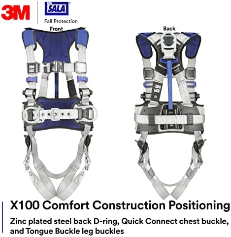 Колан за позициониране 3M DBI-SALA ExoFit X100 Комфортен дизайн с разпределение на теглото, OSHA, ANSI, 2 D-Образни халки, Язычковая обтегач за крака, Быстроразъемная нагрудная обт