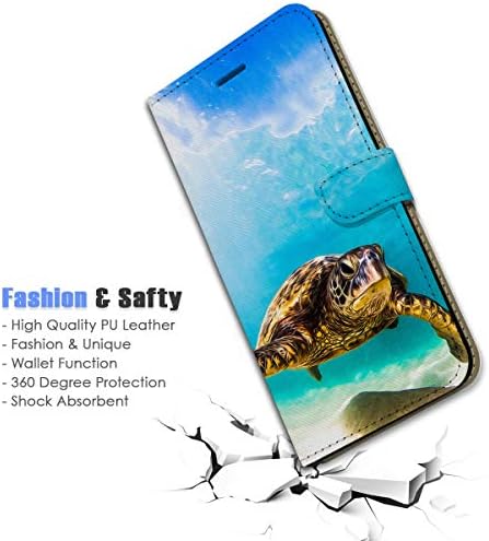 за iPhone 14 Pro Max, дизайнерски калъф-портфейл с панти капак за телефон, A21911 Синята морска костенурка за плуване 21911