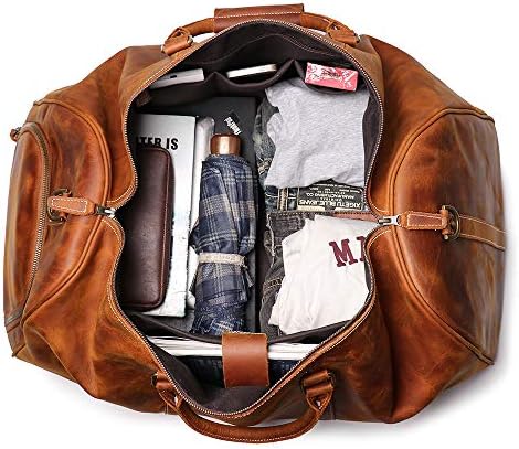 Кожена чанта LEATHFOCUS 24 Weekender с отделение за обувки, Класическа Мъжка Кожена чанта за през Нощта (Кафяв)