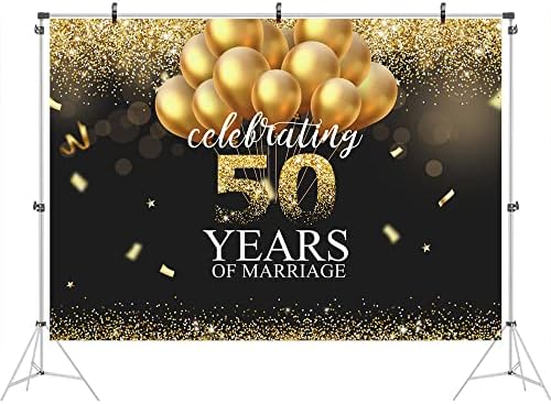 Ticuenicoa 7x5 фута Фона на честването на 50-годишнината от брака Черно-Златен Цветен Фон за честването на 50-годишнината от брака