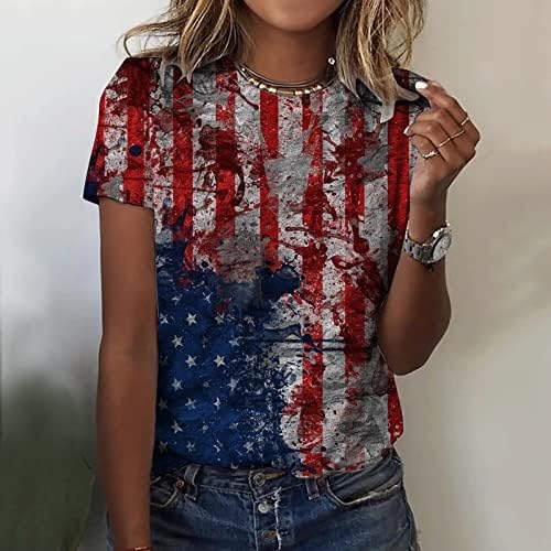 Дамски Летни Върховете на 4 юли, Тениска с къс ръкав в стил Ретро със Звездна принтом САЩ и ивици, Всекидневни Свободен Пуловер