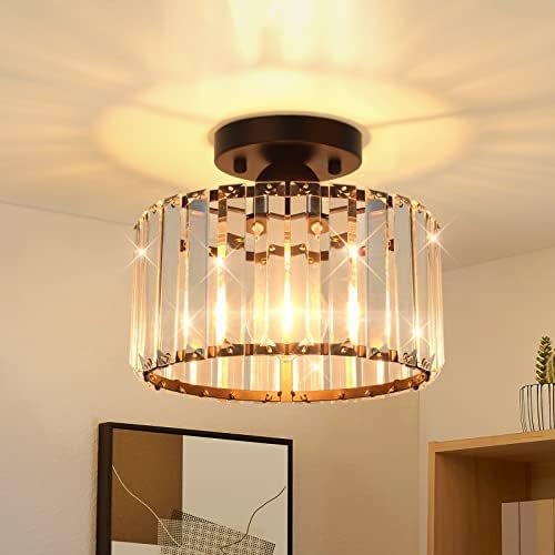 Тавана лампа с подово монтиране - Crystal Тавана лампа Farm Полилей Потолочное осветление в черна металлическойклетке с основание E26