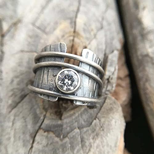 Винтажное линейно пръстен, въртящо се на ринга, сватбена класически пръстен с цирконием за жени, остро пръстен